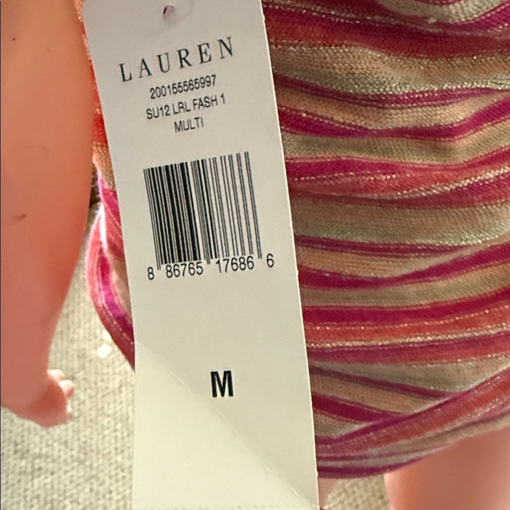 Lauren Ralph Lauren Pink and Gold Metallic Striped Halter Tank Top - Picture 5 of 7